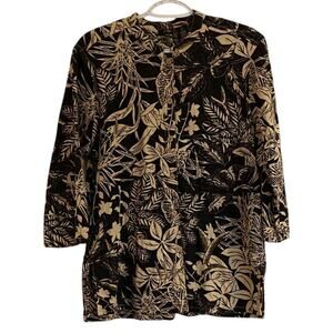 Erica Fall Print Button Up Sz M Linen Rayon Blend Long Sleeves